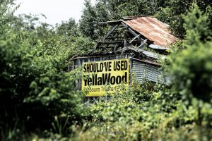 barn, falling down, billboard