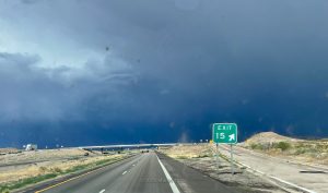 traveling on highway into a storm
